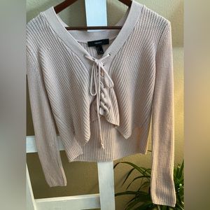 Forever 21 Pale Pink spring cropped Knitted Tied Shirt